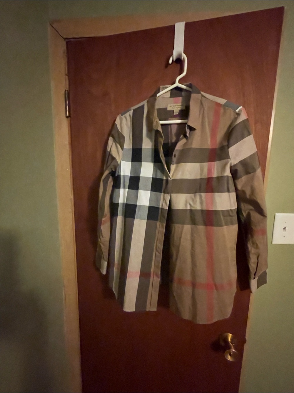 Burberry Classic Check Button-Up Shirt in Tan, Black, White, Red - Picture 6 of 10